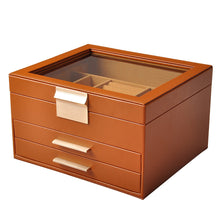 Three-Layer PU Window Jewelry Box - Maillard Brown