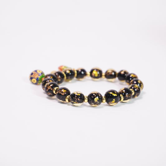 Gold-Swallowing Beast Beaded Bracelet - Ash Black (Glaze Finish) - 10 mm