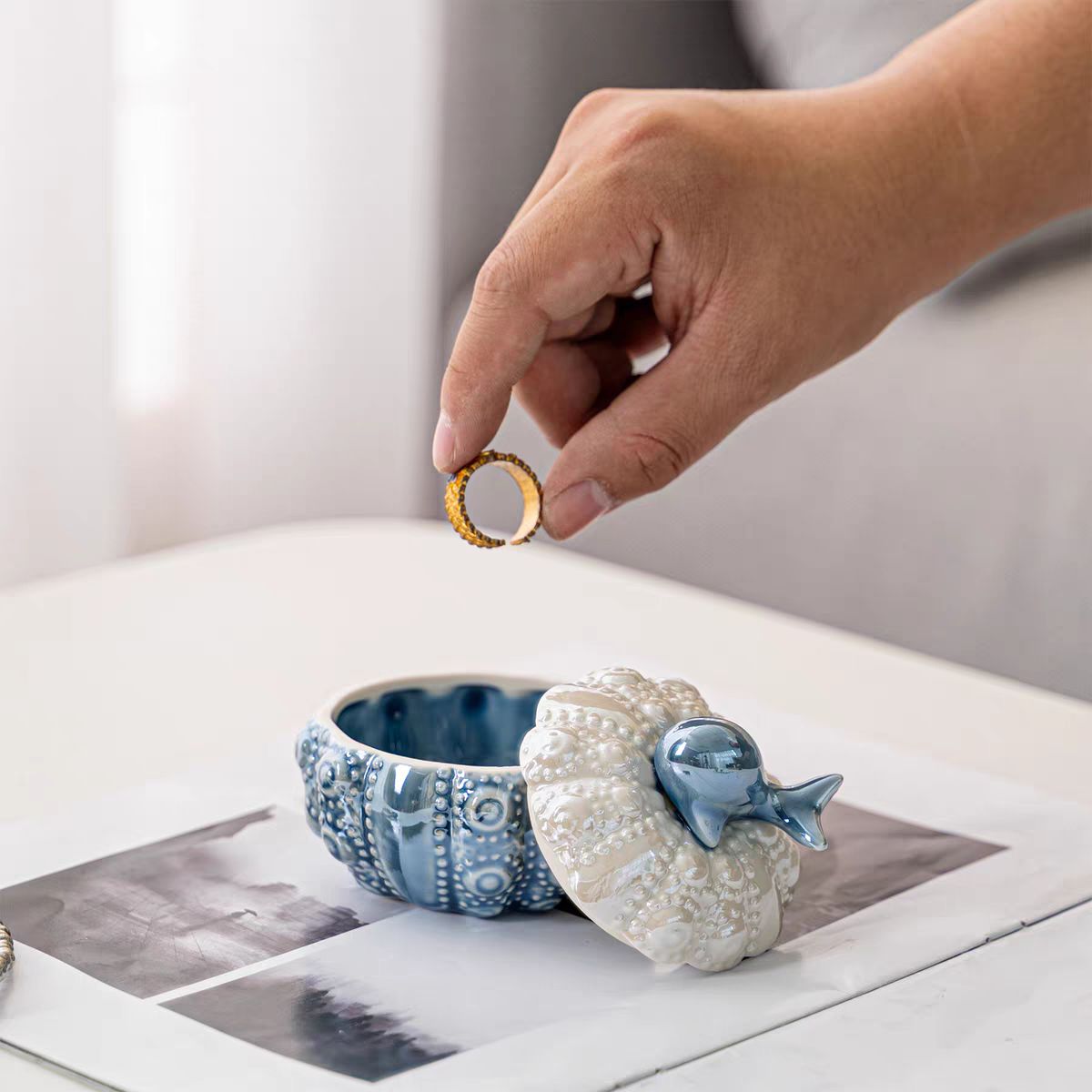 Ceramic Dolphin Jewelry Box