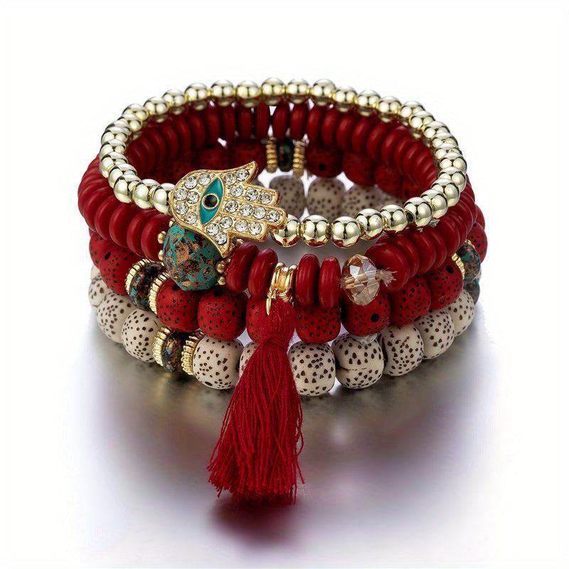 Stackable Leaf Charm Beaded Bracelet - Mixed · Design 15