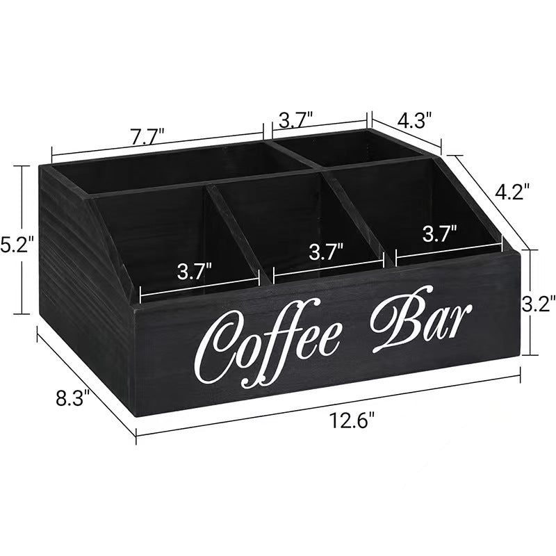 Wooden Tea Bag & Coffee Capsule Organizer - Black · Two-Layer · Layout A
