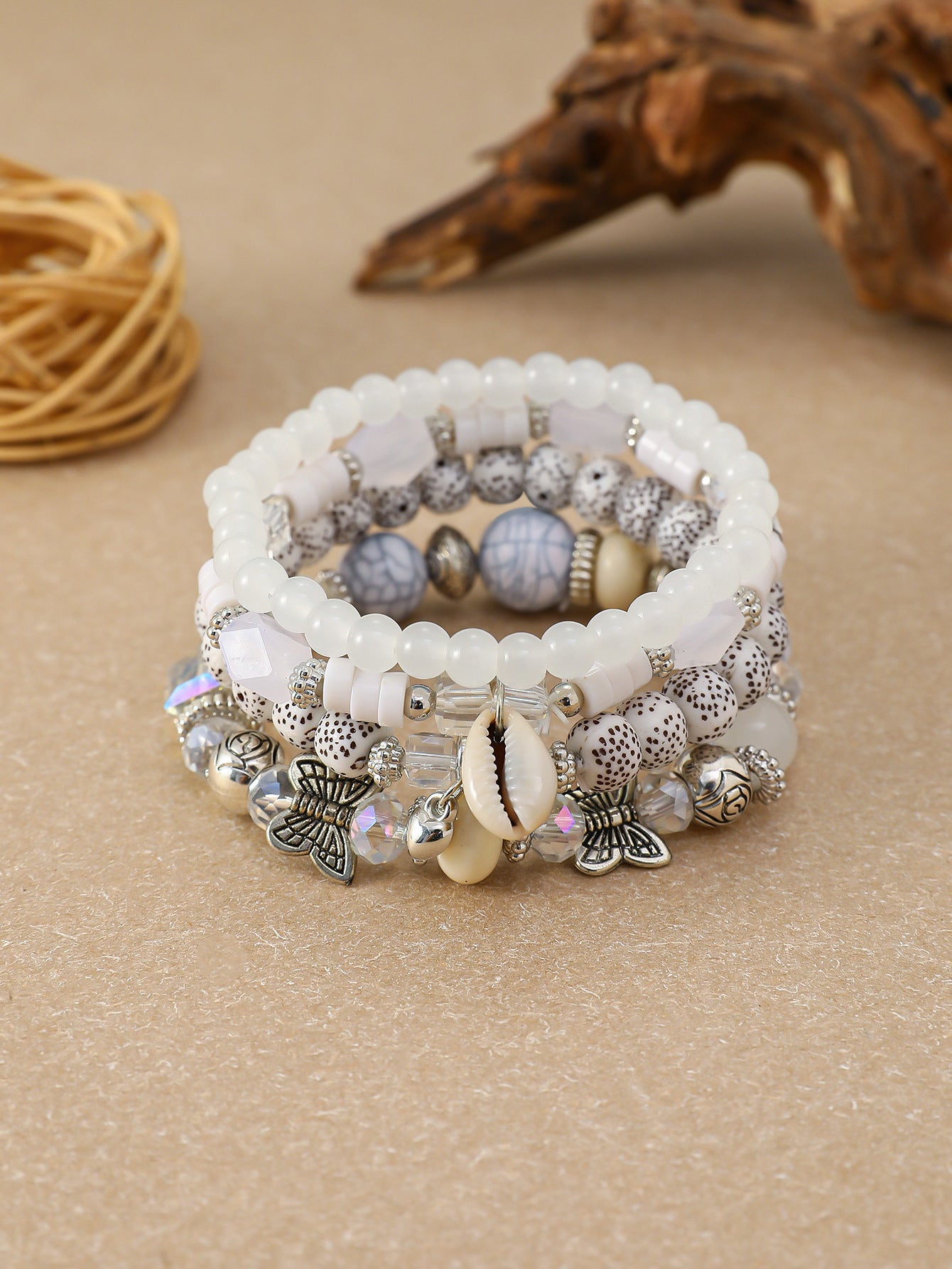 Stackable Leaf Charm Beaded Bracelet - Mixed · Design 22