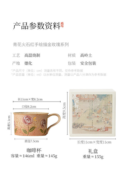 Hand-Painted Rose Ceramic Coffee Cup