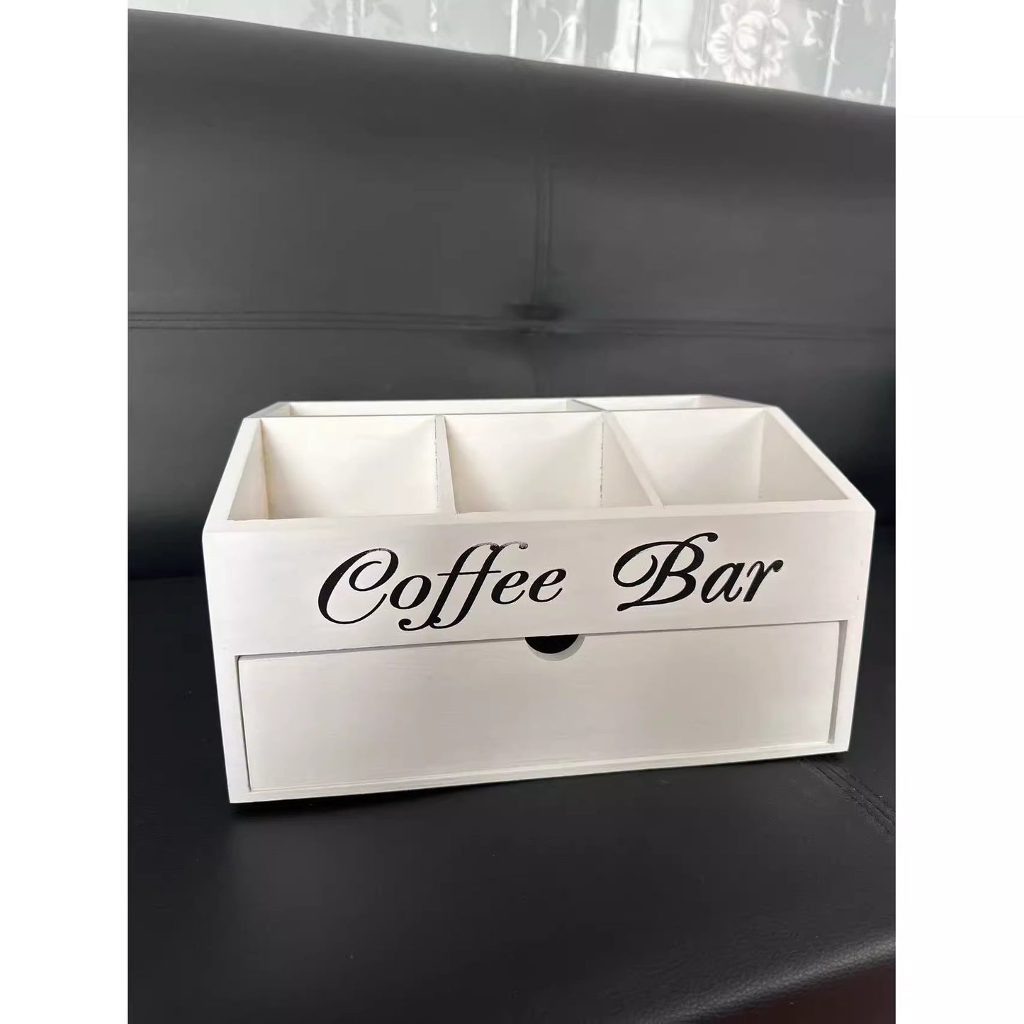 Wooden Tea Bag & Coffee Capsule Organizer - White · Two-Layer