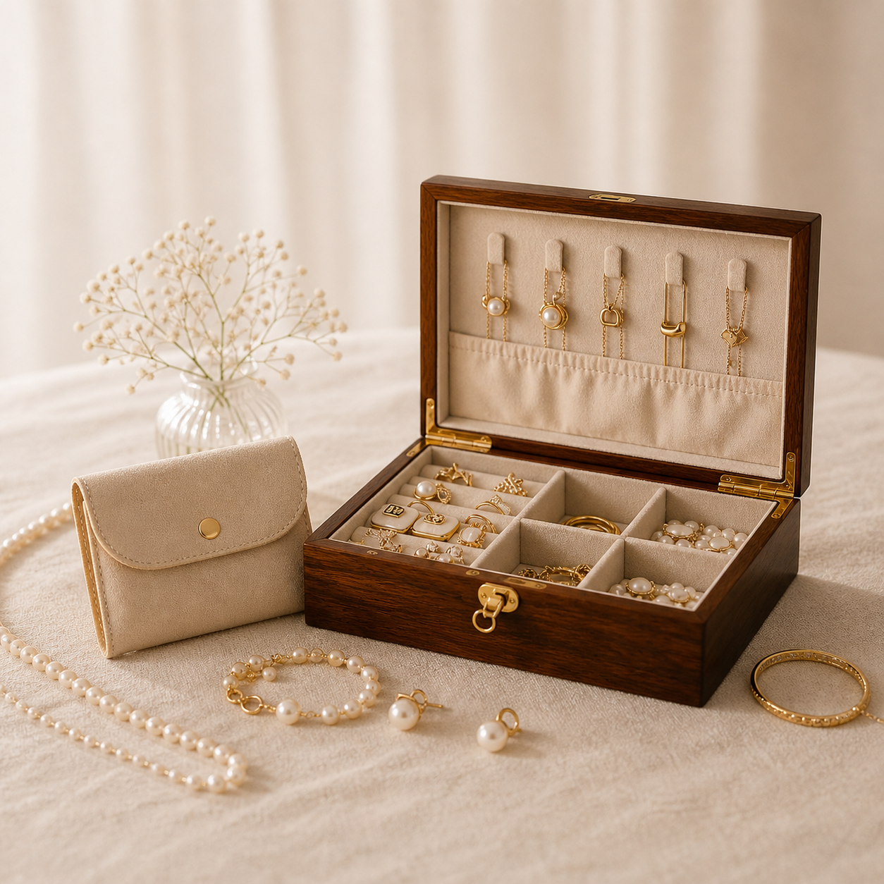 Wood-Grain Watch & Jewelry Display Case