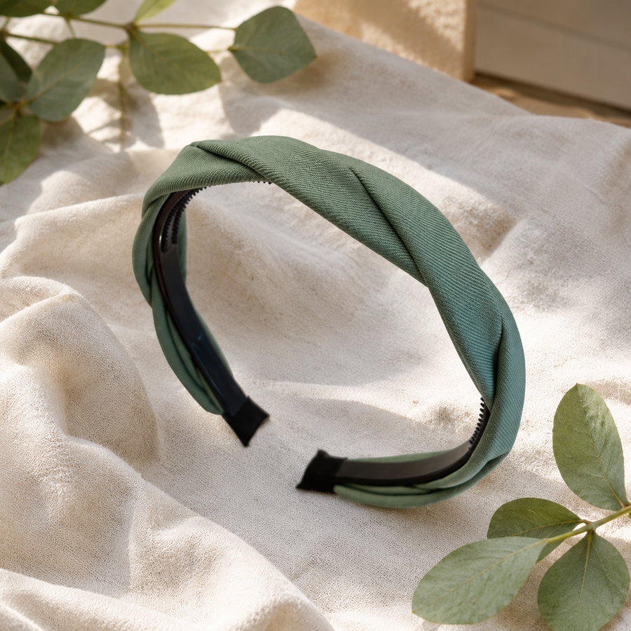 Satin Twist Padded Headband - Sage Green