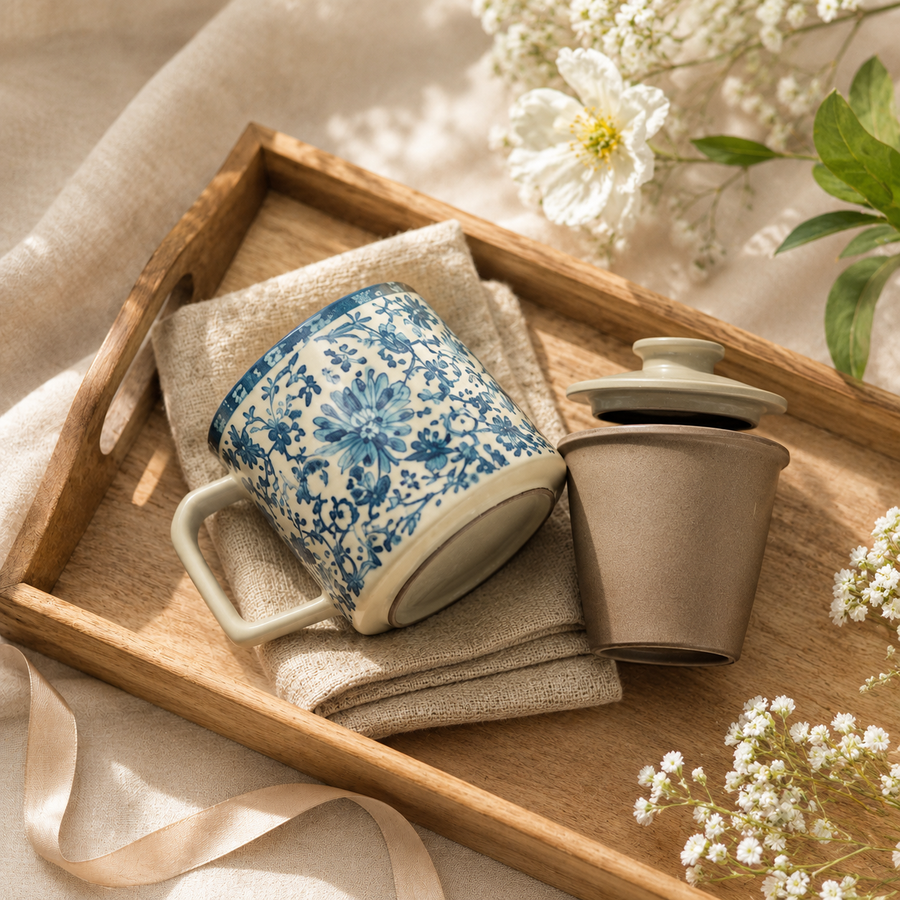 Blue Bamboo Tea Mug 3-Piece Gift Box Set