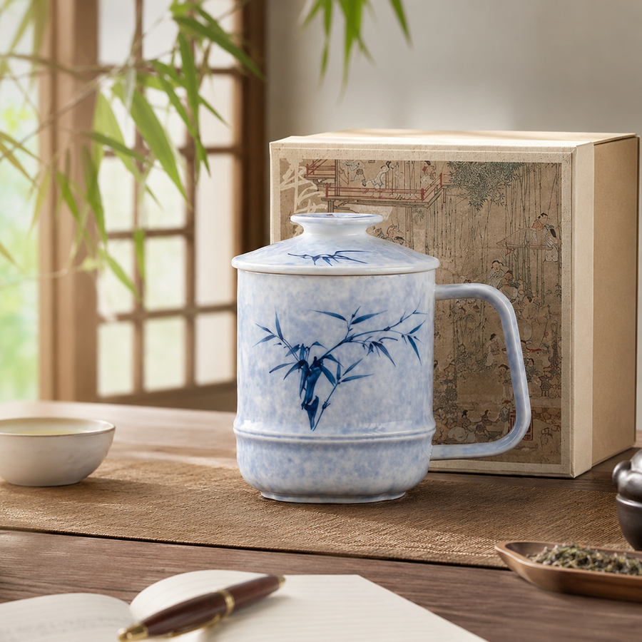 Blue Bamboo Office Mug 2-Piece Gift Box Set