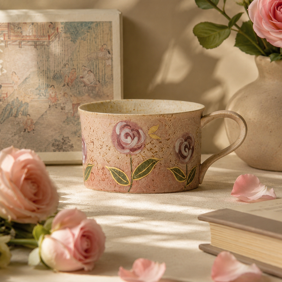 Hand-Painted Rose Coffee Cup
